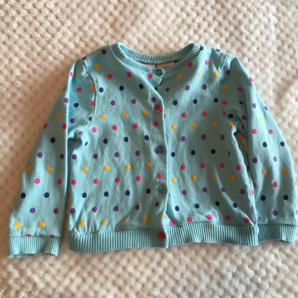 Blue polka dot cardigan. 18 months.